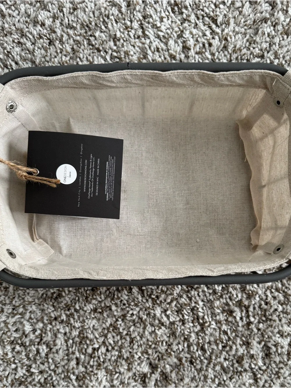 Organic Cotton Lined Storage Basket - Cream Liner, Black Frame
